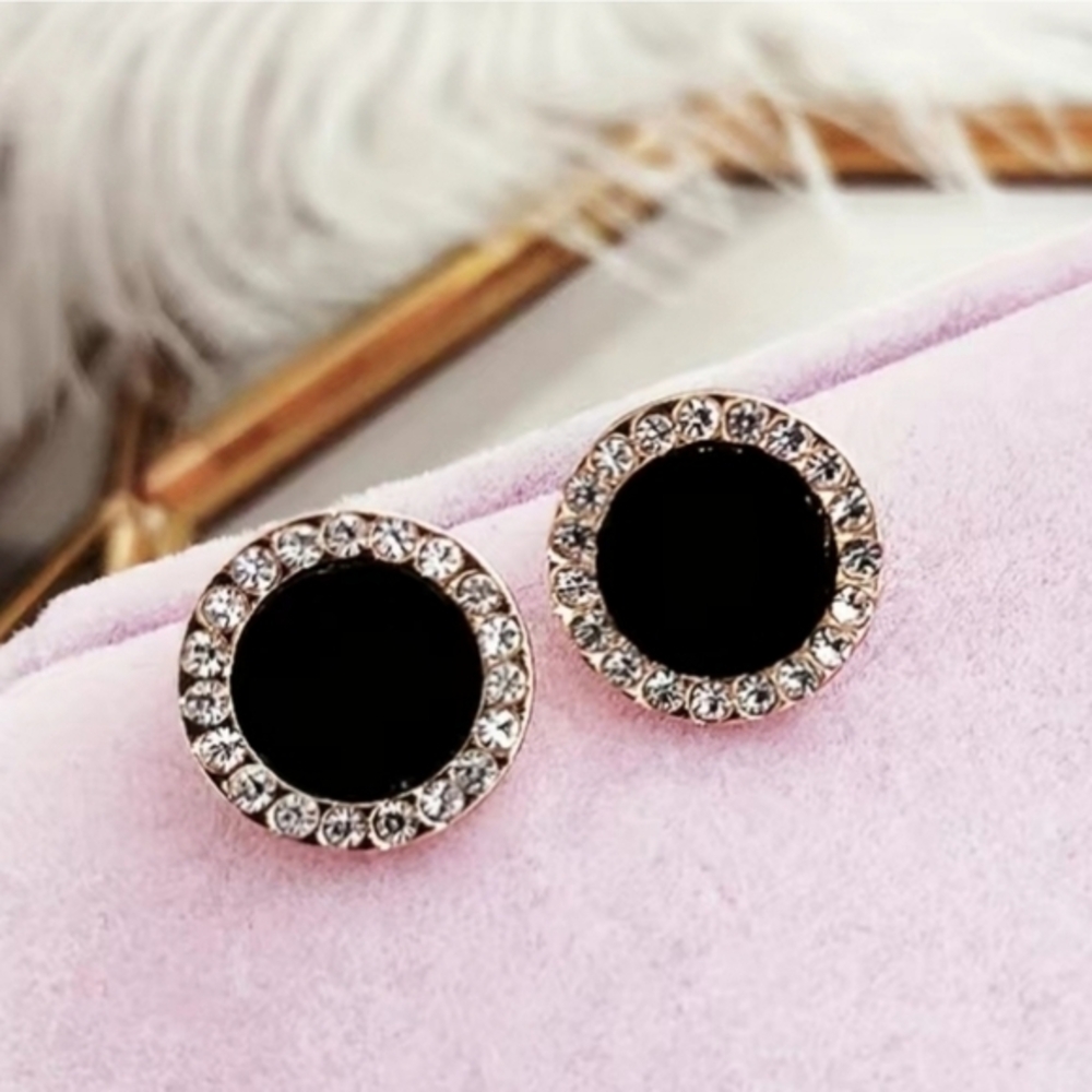 Vintage Round Sparkling Rhinestone Black‎ Earrings